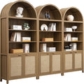 SICOTAS Book Shelf Arched Cabinet Bookshelf Arch 84.2" Tall Bookcase 5 Tier Large Bookshelves with Doors Storage Rattan Boho Wide Book Shelves Case for Living Room Kitchen Office Library