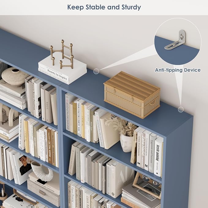 FOTOSOK 6-Tier Open Bookcase and Bookshelf, Freestanding Display Storage Shelves Tall Bookcase for Bedroom, Living Room and Office, Blue