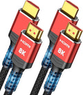 Highwings 8K 10K HDMI 2.1 Cable 6.6FT/2M 2-Pack, Ultra High Speed HDMI Cable Braided Cord-4K@120Hz 8K@60Hz, DTS:X, HDCP 2.2 & 2.3, HDR 10 Compatible with Roku TV/HDTV/Blu-ray