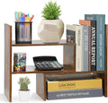 Sorfity Expandable Wood Desktop Bookshelf Desktop Organizer Office Storage Rack Wood Display Shelf, Counter Storage Rack Top Bookcase - Freestyle Display Natural Stand Office Supplies Desk Organizer