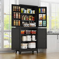 Black Pantry Storage Cabinet, 75" Kitchen Pantry with Doors and 3 Adjustable Shelves, Metal Freestanding Buffet Cupboards Sideboard, for Office, Home, Garage, School