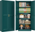 71" Metal Pantry Cabinet,Storage Cabinet with Doors and Shelves | Metal Storage Cabinet,Gold Handles,Adjustable Shelves,Magnetic Doors,Leveling Feet,Anti-tipping,for Kitchen/Garage Green