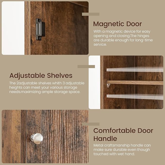 Iwell 67" Tall Storage Cabinet, Bathroom Cabinet with Drawer & Adjustable Shelves, Narrow Storage Cabinet, Floor Cabinet for Living Room, Home Office, Rustic Brown