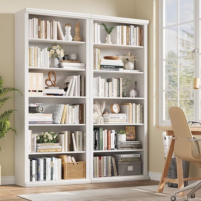 Rresyet Bookcase and Bookshelves, 28" W Tall Bookshelf with Elegant Design, 6 Tiers Spacious Book Storage, Freestanding Book Organizer, Display Library Shelf for Home Office, Living Room & Study Room