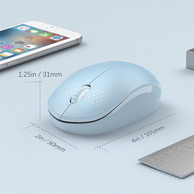 Wireless Mouse, 2.4G Noiseless Mouse with USB Receiver - seenda Portable Computer Mice for PC, Tablet, Laptop with Windows System (Light Blue)