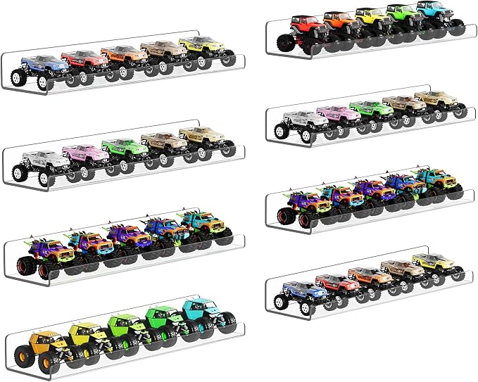 upsimples 8 Pack Acrylic Shelves Wall Organizer and Storage, 15" Display Shelf for Figure, Toy Cars, Perfume, Kids Bookshelf for Bedroom, Nursery, Craft Room, Clear