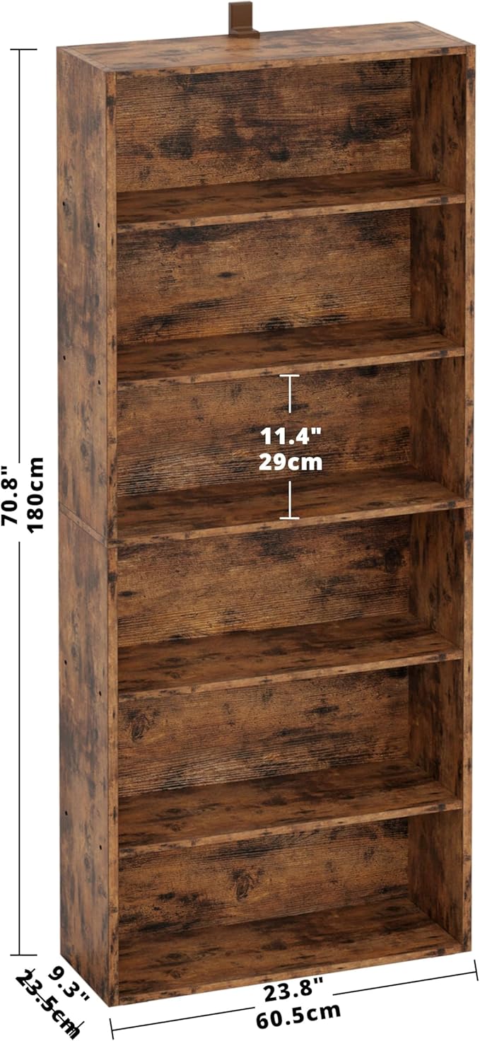 IRONCK Industrial Bookshelves and Bookcases Floor Standing 6 Shelf Display Storage Shelves 70 in Tall Bookcase Home Decor Furniture for Home Office, Living Room, Bed Room, Vintage Brown