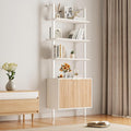 INNOD 74" Tall Bookshelf with Storage Cabinet, Modern Ladder Shelf with Wood and Metal Frame, Wall Mount Bookcase Open Display Shelf Furniture for Living Room, Bedroom, Home Office, White and Oak