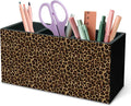 DILSJ Trendy Retro Leopard Print Pen Pencil Holder Organizer for Desk, Cheetah Room Decor, Leopard Print Gifts for Women, Cheetah Wooden Box Signs for Girly Bedroom Dorm Desk Tabletop Decor Supplies