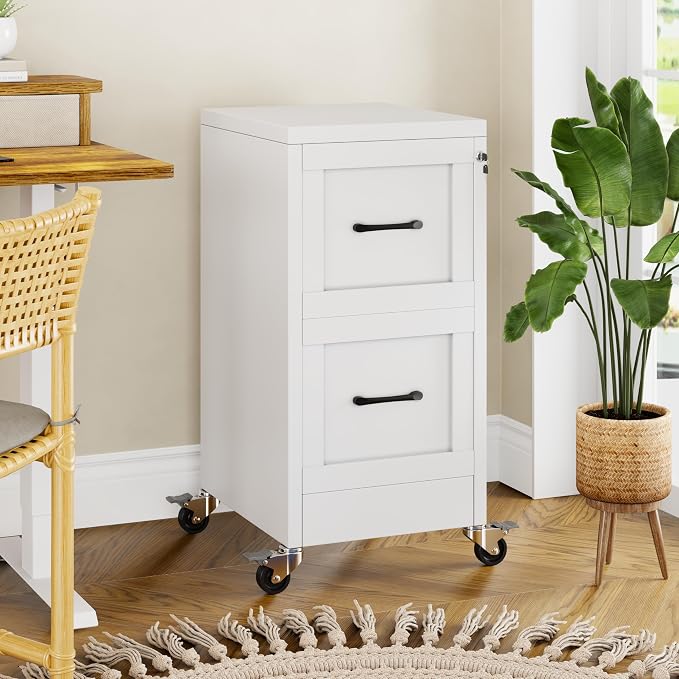 GAIOUS 2 Drawer Mobile File Cabinet with Wheels, Locked Under Desk Cabinet | Metal Filing Cabints with Lock, White Rolling File Cabinet for Home Office, Fits Letter/Legal/A4 Size