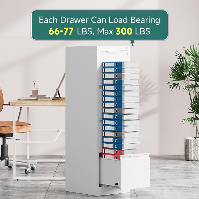 4 Drawer File Cabinet, Vertical Filing Cabinets for Home Office, 17.8" d Metal File Cabinets with Lock, White Deep File Cabinets for Legal/Letter Size File, Easy Assembly