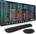 Excel Cheat Sheet Mouse Pad Set | 3-Piece XXL Ergonomic Desk Mat with Wrist Rest for Office & Gaming(Black)