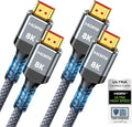 10K 8K HDMI 2.1 Cable 2-Pack 6.6FT, Highwings Certified 48Gbps Ultra High Speed Slim HDMI Cord,Support 4K@120Hz 8K@60Hz, HDCP 2.2&2.3,eARC, Dynamic HDR,DTS:X, Compatible with PS5/Blu-ray/HDTV/Roku TV
