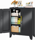 36" Metal Storage Cabinet with Lock,Steel Locker Organizer, Office File Cabinet with 2 Doors and 2 Adjustable Shelves,Outdoor Tool Garage Cabinets for Home Office,Gym,School,Warehouse(Black)
