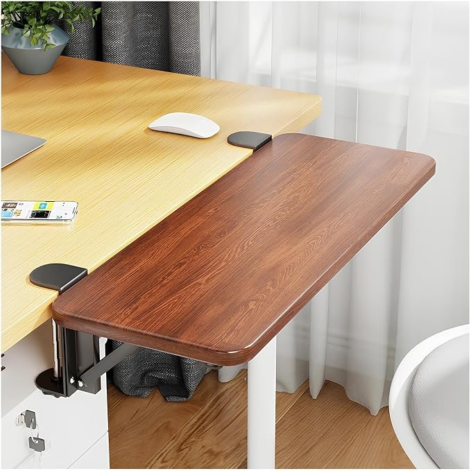 Ergonomics Desk Extender Tray Wooden Desk Extender, Large Size Foldable Keyboard Drawer Tray Can Be Used As Armrests Shelves Desktop Extensions for Home and Office(40 * 20cm)