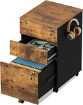 DEVAISE 3 Drawer Mobile File Cabinet with Individual Locks, Wood Filing Cabinet for Office, Under Desk Printer Stand with Wheels, Fits Letter/A4/Legal Size, Rustic Brown