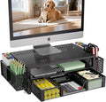 Simple Trending Desk Organizer and Accessories, 2 Tier Computer Metal Monitor Stand Riser with Drawer and Pen Holder for Laptop, Computer, iMac, Black