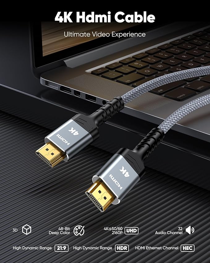 Highwings 4K Fiber Optic HDMI Cable 165FT Long - Unidirectional 4K HDR Braided HDMI Cord, 18Gbps High Speed with Ethernet/ARC, 3D, HDCP 2.2, ARC, Compatible for PS-5/4/3/4K HDTV/Streaming Media