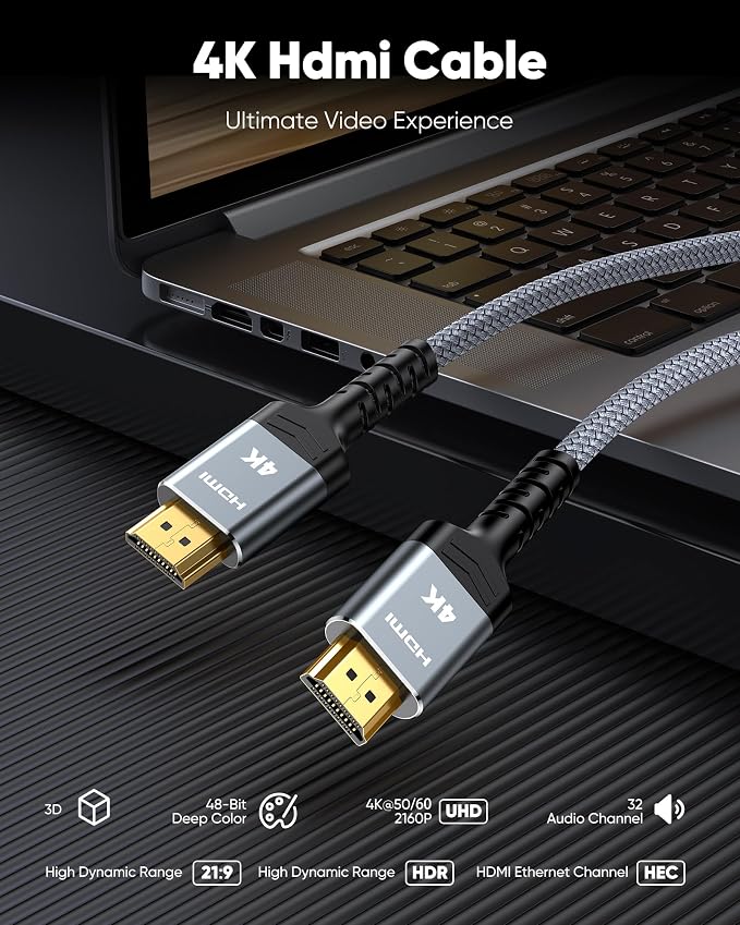 Highwings 4K Fiber Optic HDMI Cable 75FT Long - Unidirectional 4K HDR Braided HDMI Cord, 18Gbps High Speed with Ethernet/ARC, 3D, HDCP 2.2, ARC, Compatible for PS-5/4/3/4K HDTV/Streaming Media