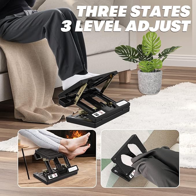 Foot Rest for Under Desk at Work, Height Adjustable footrest, with Massage Roller and Soft Pad, Foldable, Ergonomic, for Work, Office, Computer, Gaming, Metal Frame, All-Season Use(Grey)