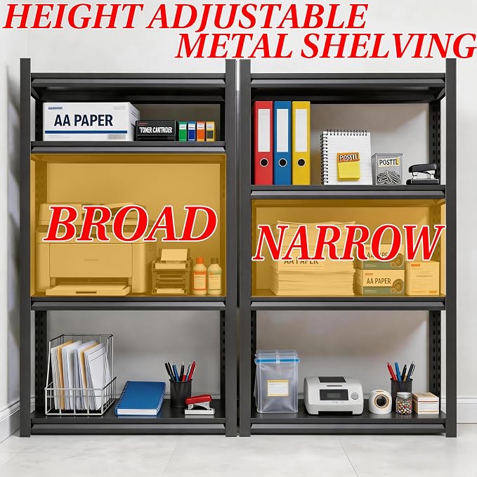 Printer Stand, Metal Shelving Adjustable Storage Shelves, printer table Office Organizer Book shelf corn shelf Industrial Shelving for office organization, black Nightstand (44.1"H × 23.6"W × 13.8"D)