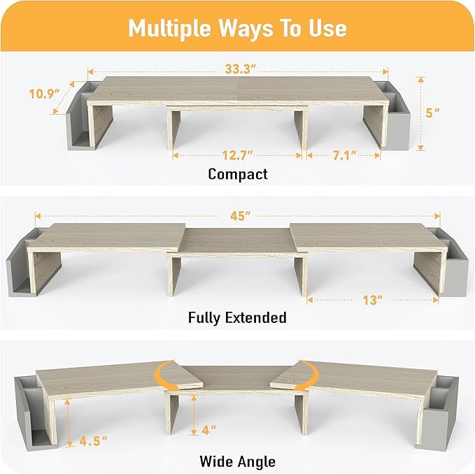 Simple Houseware Desk Dual Monitor Stand Riser with Drawer, Maple
