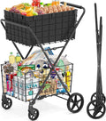 [𝐍𝐄𝐖] 2-Tier Extra Large Collapsible Grocery Cart On Wheels, 400lbs Shopping Cart for Groceries with 2 Removable Baskets, Waterproof Liner, Heavy Duty Foldable Shopping Utility Cart for Seniors
