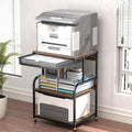 Large Printer Stand with Storage Shelf, Industrial Rolling Printer Cart Holder with Lockable Wheels, 5-Adjustable Heights, 3D Scanner Fax Printer Table for Home Office Use