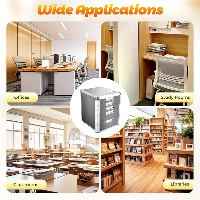 5 Drawer File Sorters,Desktop Drawer Organizer,A4 Aluminium Alloy Document Storage Box,Office Papers Organizer,File Cabinet with Labels,Grey