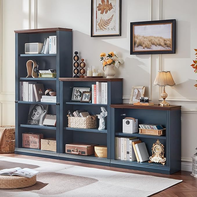 RWYHG 30" Blue Bookshelf,2-Tier Thick Wooden Book Shelf with Adjustable Shelves,Free Standing Farmhouse Bookcase with Open Display Storage,Floor Vintage Bookshelves for Living Room,Office