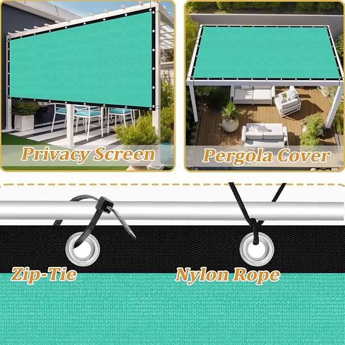 Shade&Beyond Customized Size 90% Sun Shade Cloth with Grommets, 8' X 16' Pergola Shade Cover Canopy, Mesh Tarp Sun Screens for Patio, Outdoor, Garden, Backyard GN01, Turquoise