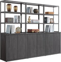 SICOTAS Fluted Book Shelf with Doors - 75" Tall Bookshelf with Storage 6 Tier Large Bookcase with Bottom Cabinet - Modern Metal Book Case for Living Room, Home Office, Kitchen, 3 Pieces