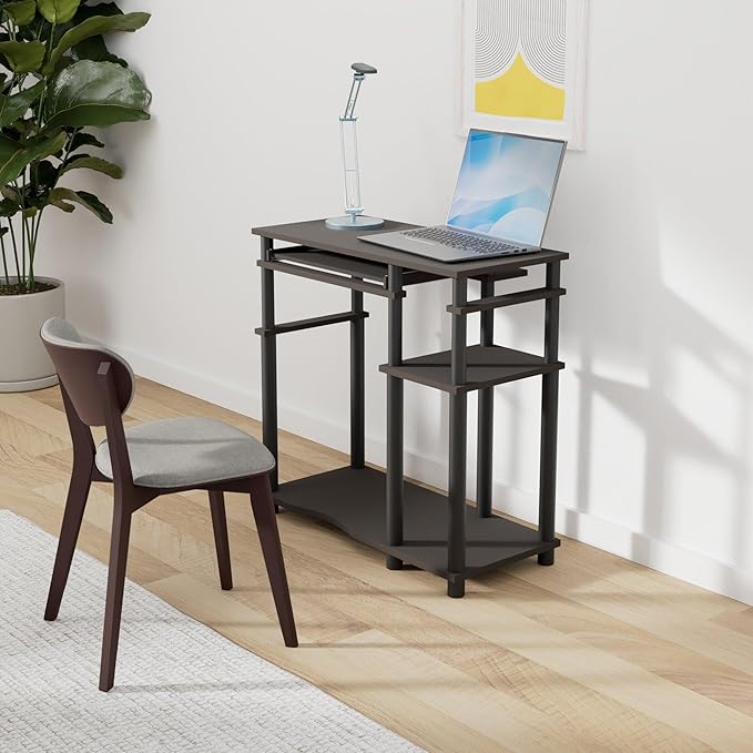 Furinno Abbott Computer Desk with Bookshelf, Espresso/Black