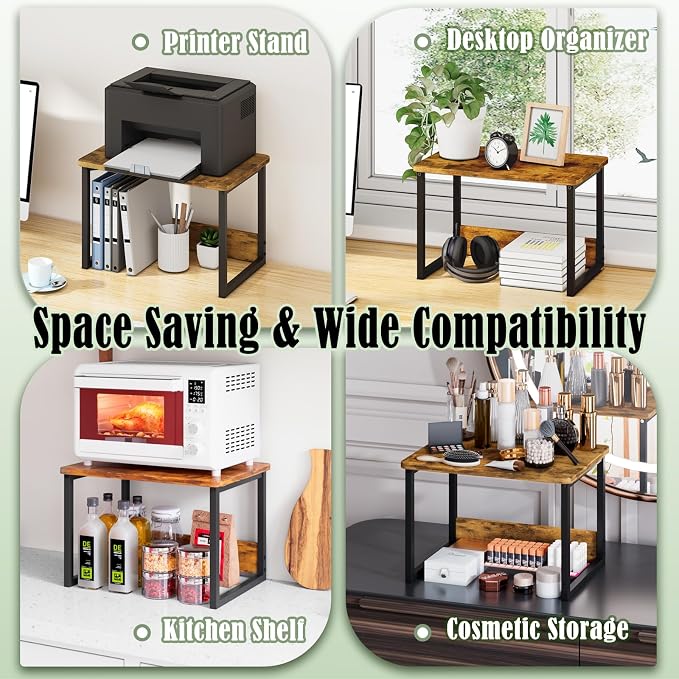 MARTY Printer Stand with Storage for Desk, Desktop Printer Stand Shelf Organzier for Home/Office Heavy Duty Printer Riser Under Desk Small Printer Table for Fax Machine Copier Scanner(Rustic Brown)
