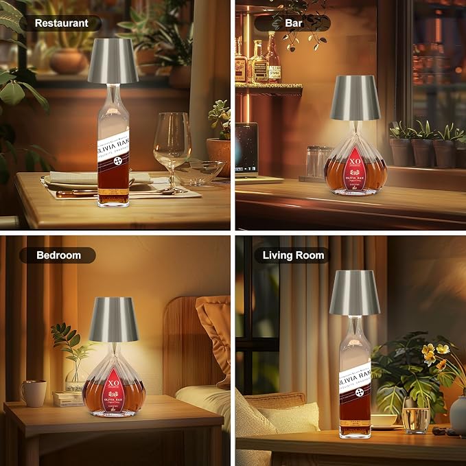 Wireless Bottle Lamp, 2026 New 3 Color Rechargeable Led Wine Bottle Lights for Bars Restaurants (Silver, 1PC)