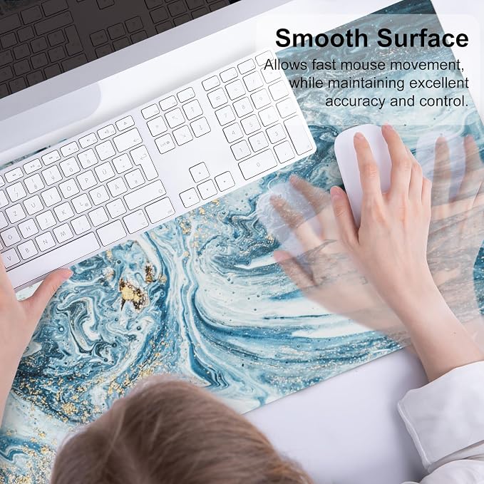 QIYI Large Desk Pad, Keyboard Mouse Pad Desktop Decor, Waterproof PU Leather Desk Cover Protector, Desk Accessories for Office Home Work Writing Gaming 31.5" x 15.7" - Blue Marble