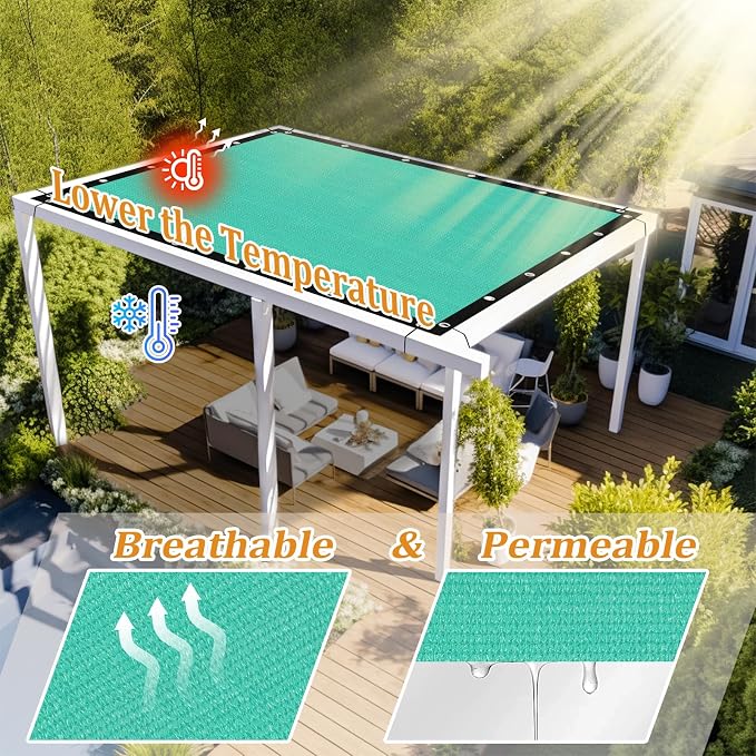 Shade&Beyond Customized Size 90% Sun Shade Cloth with Grommets, 8' X 16' Pergola Shade Cover Canopy, Mesh Tarp Sun Screens for Patio, Outdoor, Garden, Backyard GN01, Turquoise