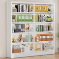 70.9" H Metal Bookshelf, Adjustable Bookcase, 5-Tier Heavy Duty Bookshelf with Bookend, Tall Bookshelves, Bookcase Shelf for Living Room, Office, Library,Classroom (White-72.8W)