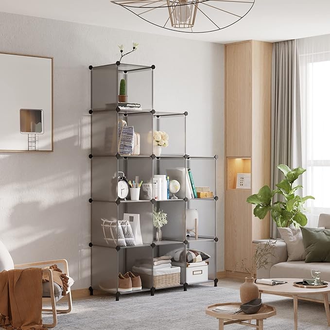 AWTATOS Cube Storage Organizer Closet Storage Cubes Shelves Bookshelf Clothes Organizer DIY Plastic 12 Cube Shelves for Home, Bedroom, Grey ULPZ022