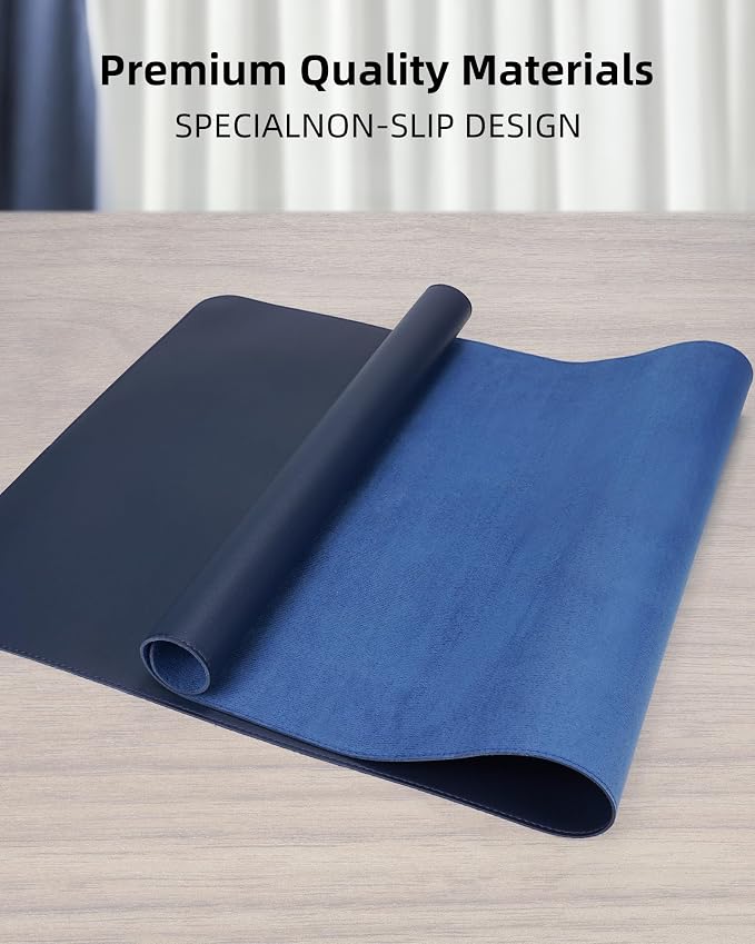 Leather Desk Pad Protector,Desk Mat,Large Mouse Pad, Non-Slip Desk Pad, Waterproof PU Leather Desk Blotter Mat, Desk Cover for Office and Home (Midnight Blue, 36" x 17")