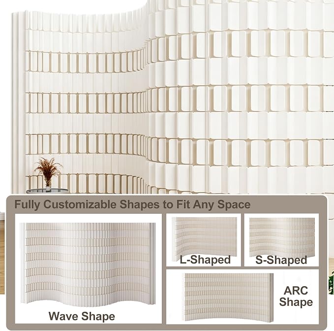 Modern Folding Room Divider for Space Separation, 5.2ft Tall Honeycomb Accordion Privacy Screen, Kraft Paper Portable Freestanding Partition Wall, No Drilling (Style-C, L118.0 x H70.8 Inch)