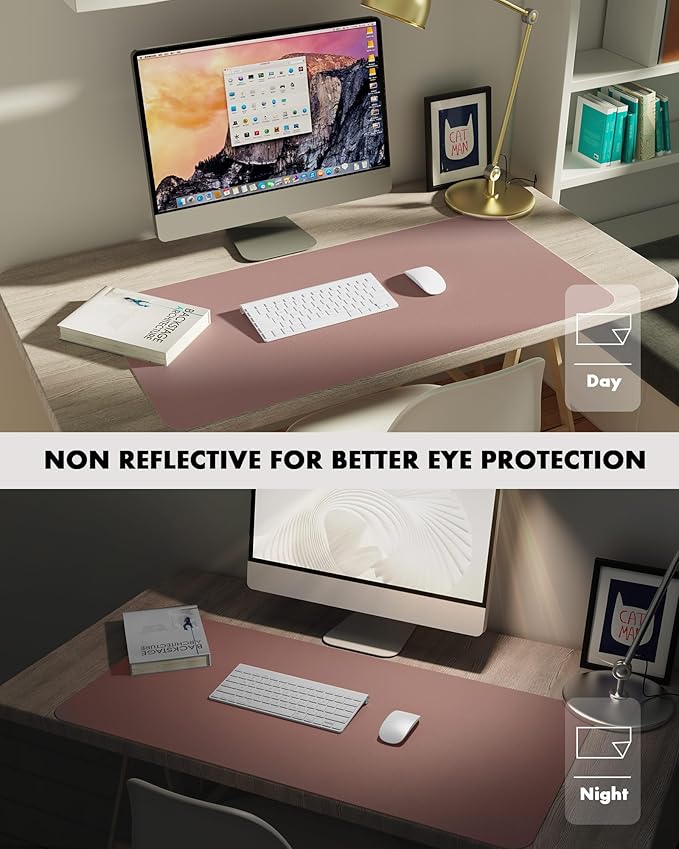 YSAGi Double-Sided Desk Pad, 23.6"x13.7" Leather Desk Mat, Eco Cork Desk Pad Protector, Large Mouse Pad for Desk, Waterproof Desk Blotter Pad, Desk Writing Pad for Office Work/Home(Pale Mauve/Cork)