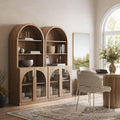BELLEZE Set of 2 71" Tall Storage Cabinet with Glass Door, Sideboard Buffet Cabinet with Adjustable Shelves for Pantry Organizing, 5-Tier Modern Storage Unit for Living Room Home Office, Camel