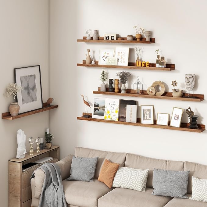 FLYJOE Picture Ledge Shelf, Floating Shelves Set of 2, 40 Inches Nursery Book Shelves for Toys Storage, Kids Bookshelf Wall Mounted for Living Room Bedroom Decor Books Photo Frames, Walnut