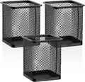Segarty Square Pen Holder, 3 Pack Black Pen Holder for Desk, Metal Mesh Pencil Cup Container Desktop Accessories Organizer for Office, School, Home, Makeup Brush
