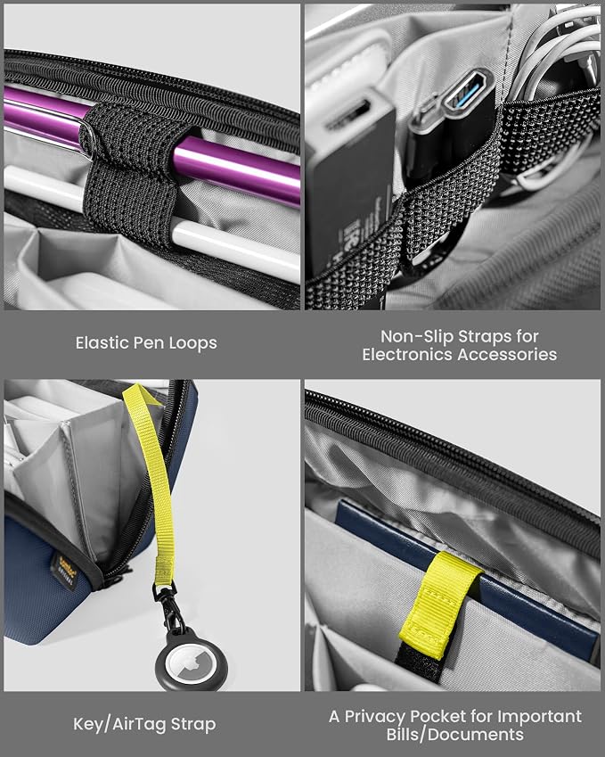 tomtoc Electronic Organizer Accessory Tech Pouch for MacBook Charger, Cables, Power Bank, Hard Drive, Cords, Water-resistant Storage Bag with Removable Card Slots for USB Adapter, Memory Card, Blue