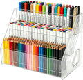 3-Tier Acrylic Desk Organizer, Multi-Slot Marker & Pen Storage Holder, Clear Vertical Desktop Stationery Rack for Small Art Supplies, Compact Office & Home Workspace Organizer