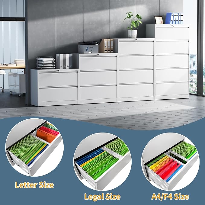 2 Drawer File Cabinet with Lock, Lateral Filing Cabinets,Metal Storage Filing Cabinets for Home Office, Heavy Duty File Cabinet for Letter/Legal/A4/F4 Size, Amsseble Required, White