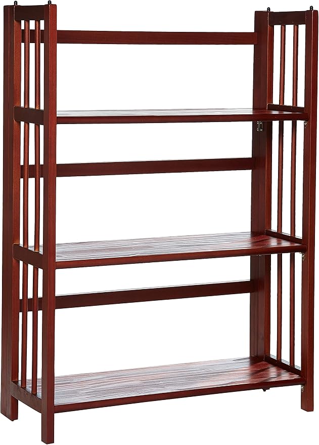Casual Home 3-Shelf Folding Stackable Bookcase (27.5" Wide)-Walnut