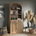 BELLEZE Tall Arched Storage Cabinet with Hutch,Modern Bookcase with Drawers,Freestanding Display Shelf with Fluted Design,Wood Highboard for Living Room,Kitchen Pantry,Home Office - Camel